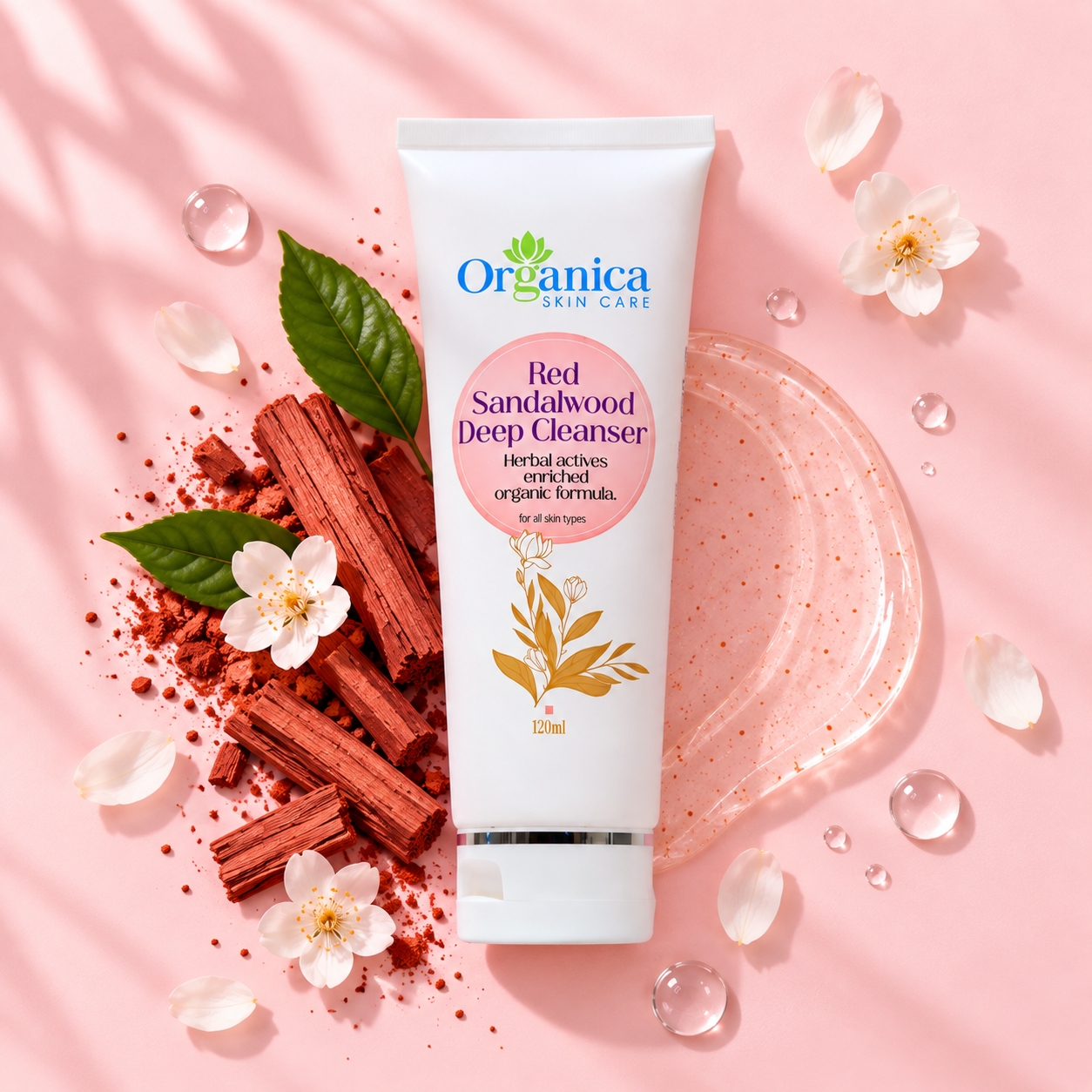 Red Sandalwood Cleanser Flat Lay | Organica